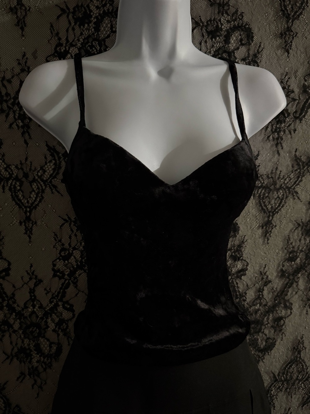 Black crushed velvet Co-ed cami top Padded